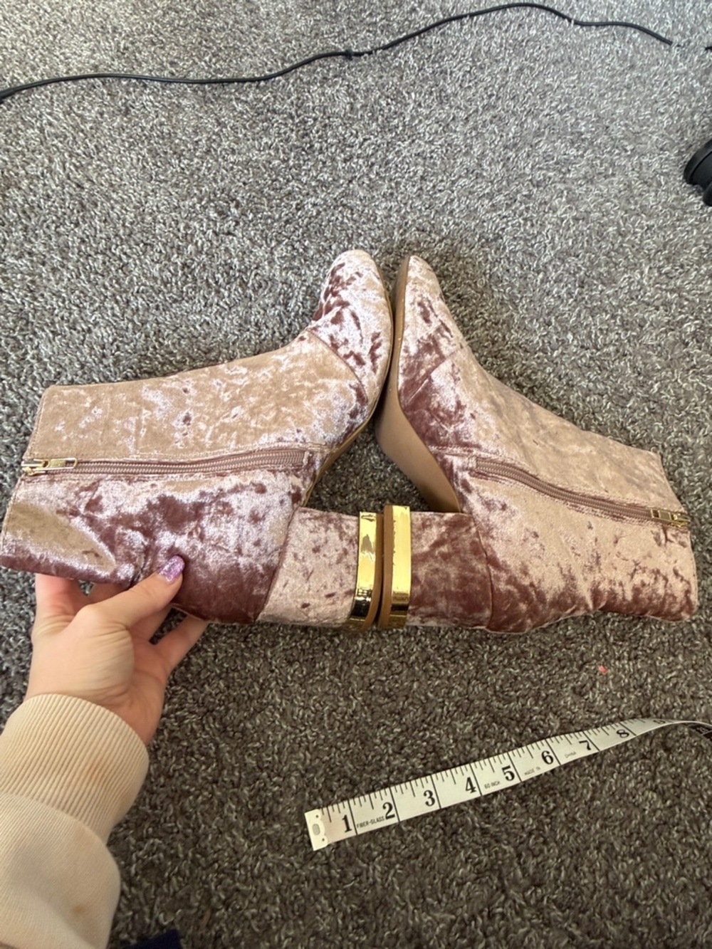 Crushed Velvet Embellished Ankle Boots in Blush/Brown/Mauve size 10 - Picture 9 of 12